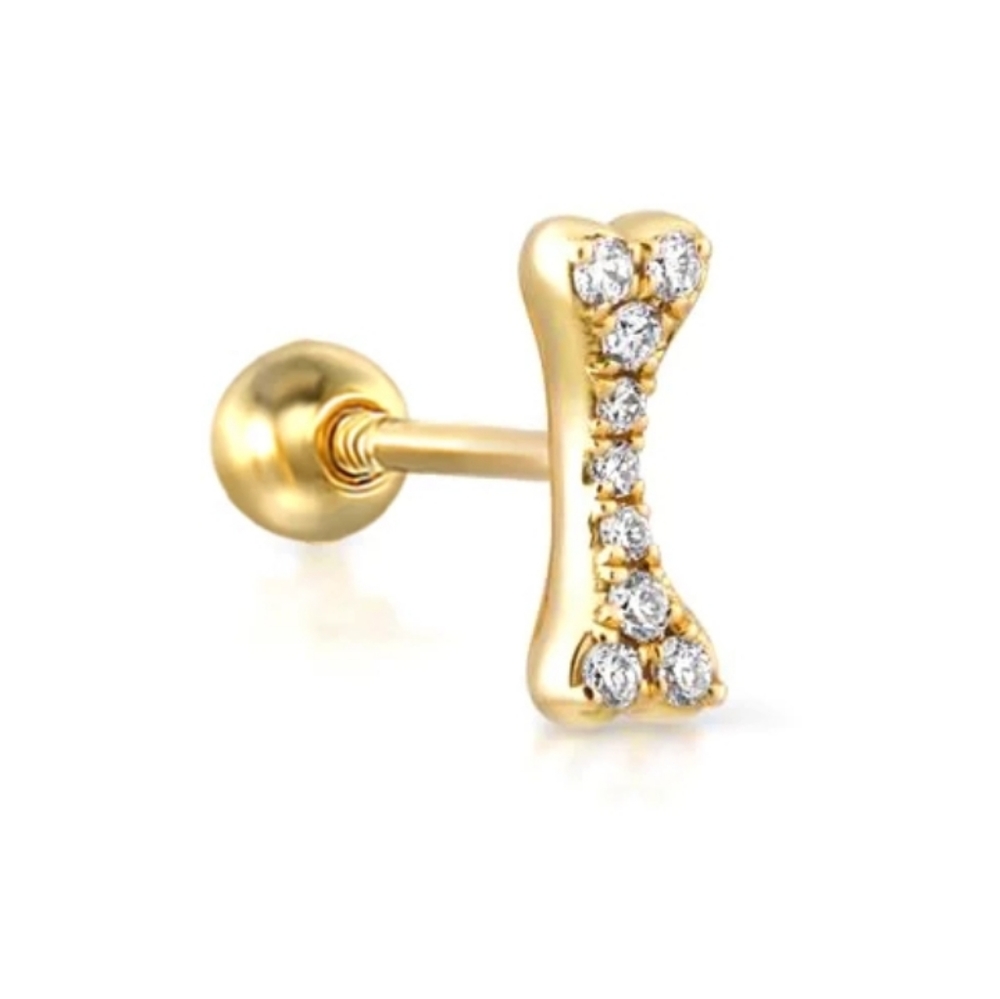 925 Sterling Silver Yellow Gold Zircon Dog Bone Puppy Stack